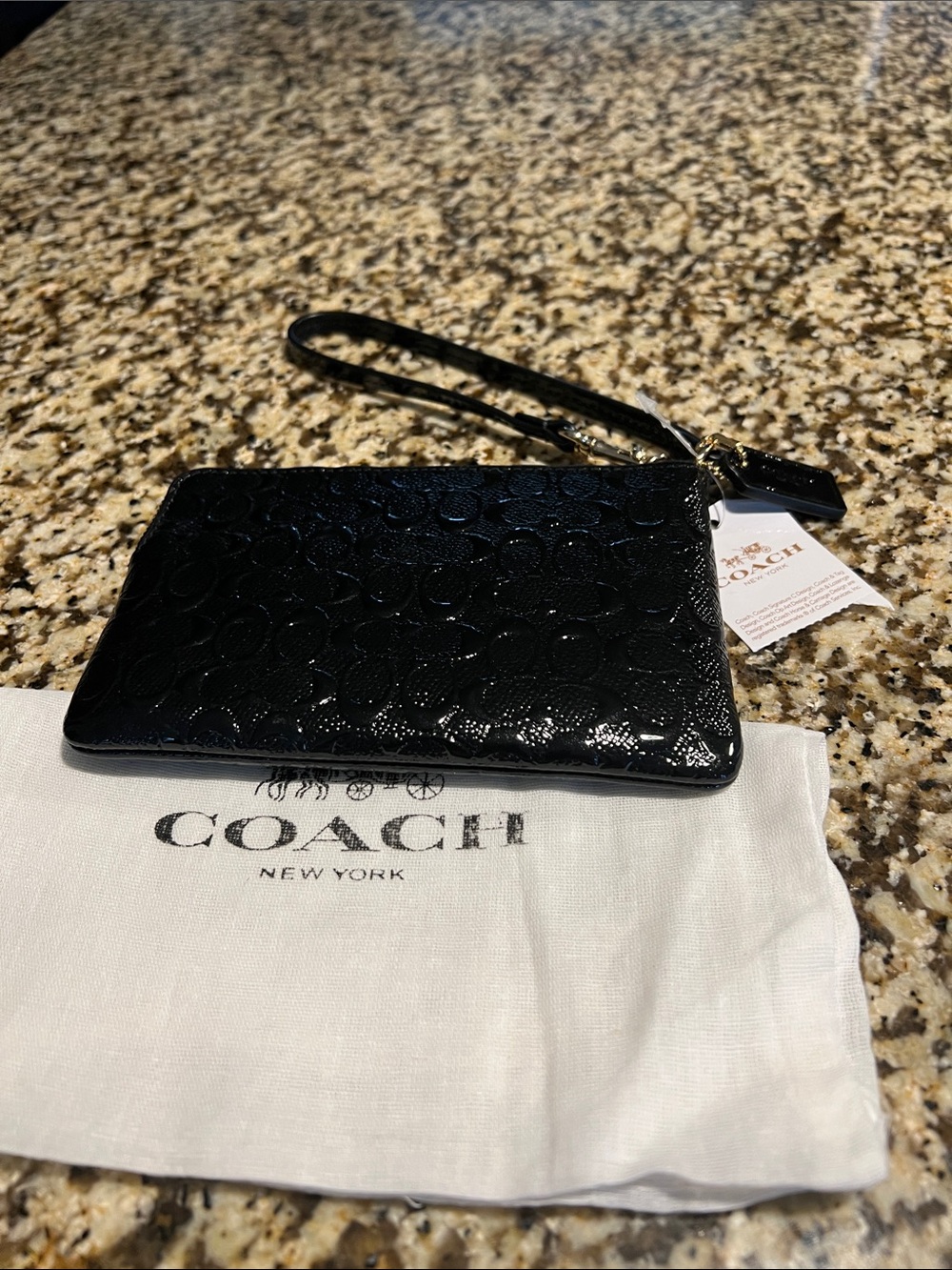 Coach Black Patent Wristlet Clutch with Signature Emboss - Picture 2 of 3
